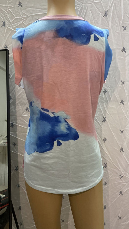Women'S Top Collar Tie-Dye Printing Vest T-Shirt