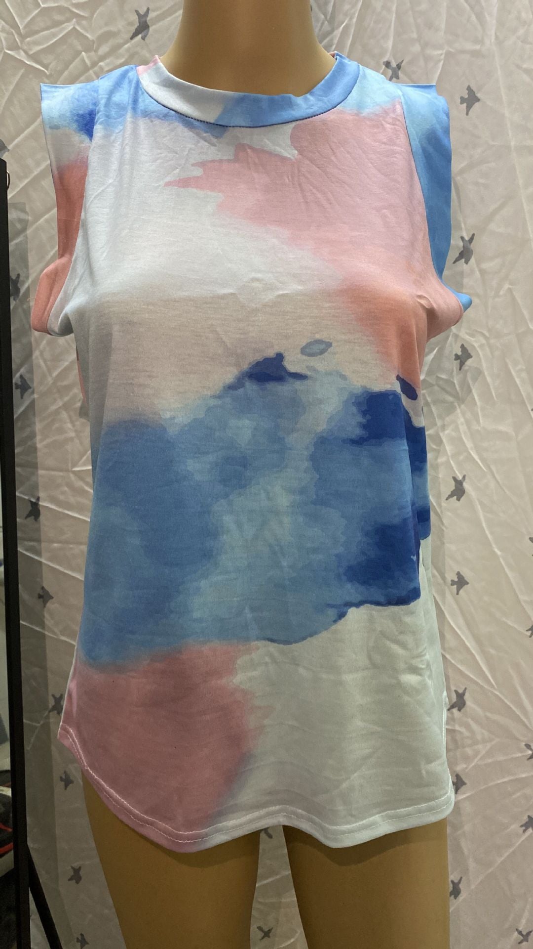 Women'S Top Collar Tie-Dye Printing Vest T-Shirt