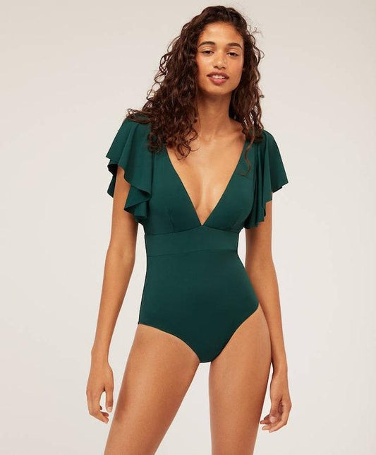 Sexy Solid Color Ruffled One-Piece Swimsuit