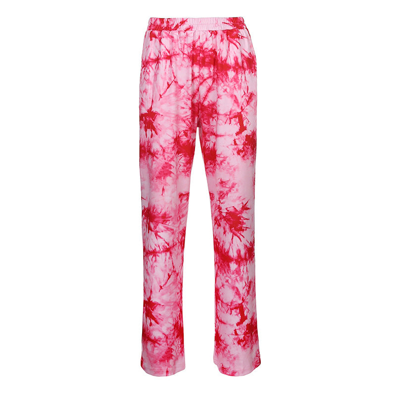Women'S Pink Purple Tie-Dye Casual Wide Leg Pants