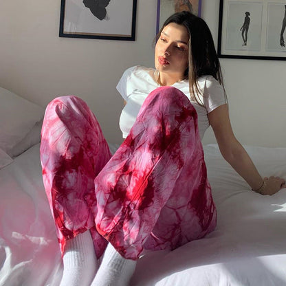 Women'S Pink Purple Tie-Dye Casual Wide Leg Pants