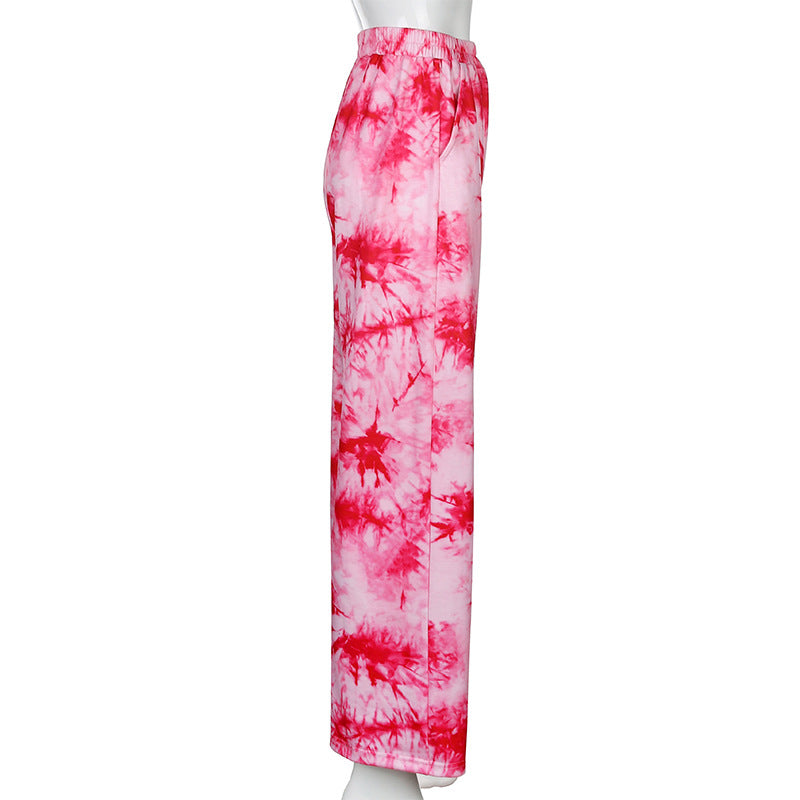 Women'S Pink Purple Tie-Dye Casual Wide Leg Pants