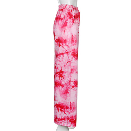 Women'S Pink Purple Tie-Dye Casual Wide Leg Pants