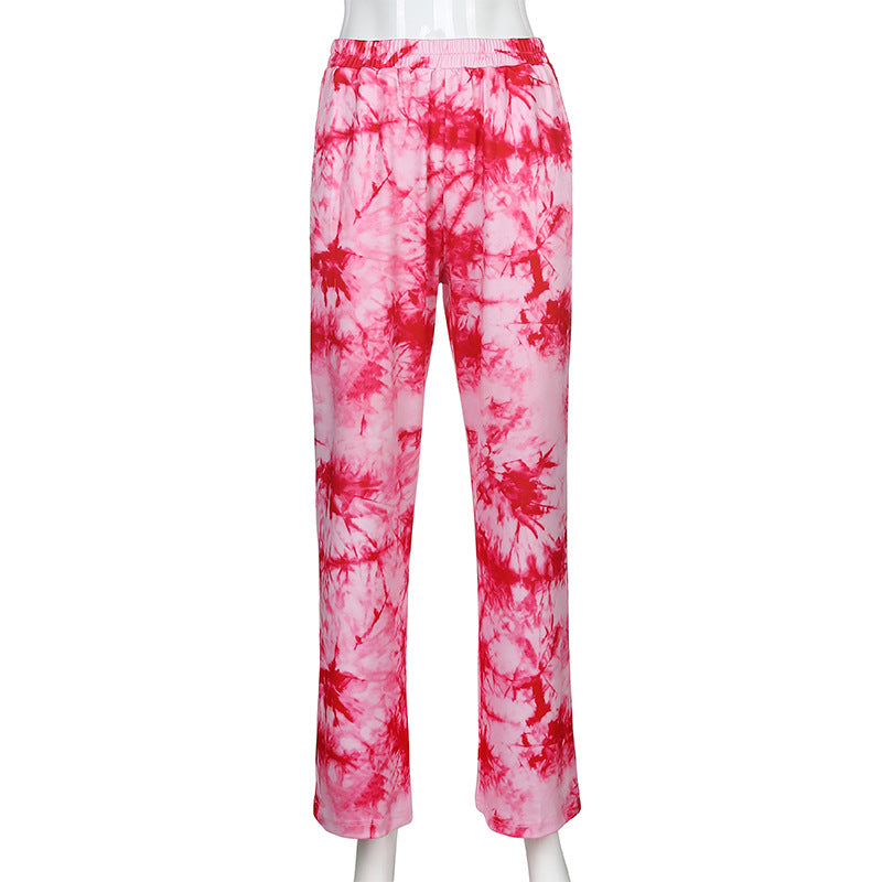 Women'S Pink Purple Tie-Dye Casual Wide Leg Pants