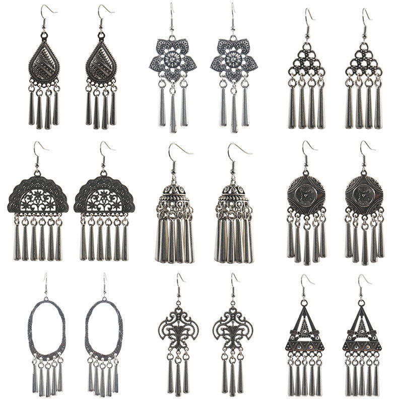 Ethnic Style Silver Earrings with Peacock Floral and Leaf Design