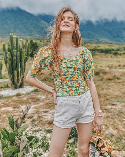 Summer Retro French Slimming Belly Waist Top T-Shirt
