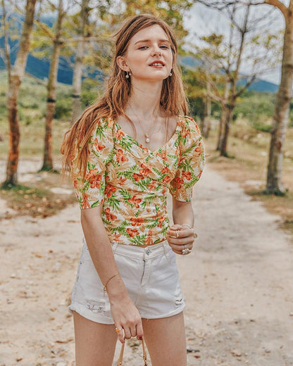 Summer Retro French Slimming Belly Waist Top T-Shirt