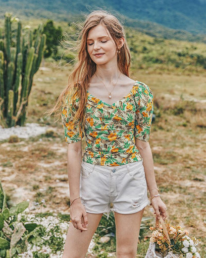 Summer Retro French Slimming Belly Waist Top T-Shirt