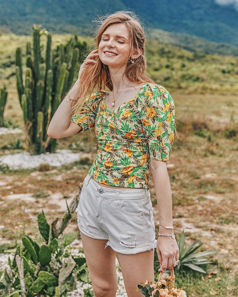 Summer Retro French Slimming Belly Waist Top T-Shirt