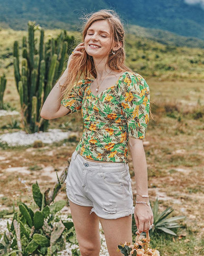 Summer Retro French Slimming Belly Waist Top T-Shirt