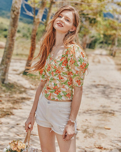 Summer Retro French Slimming Belly Waist Top T-Shirt