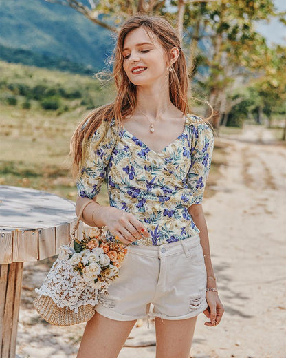 Summer Retro French Slimming Belly Waist Top T-Shirt