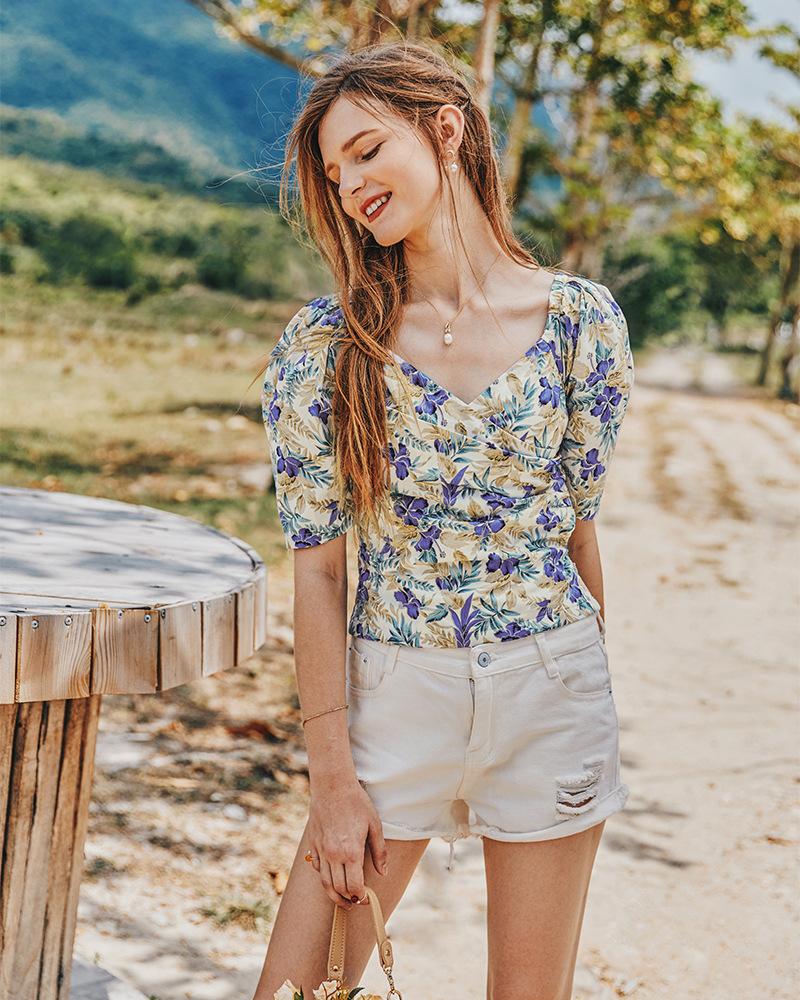 Summer Retro French Slimming Belly Waist Top T-Shirt