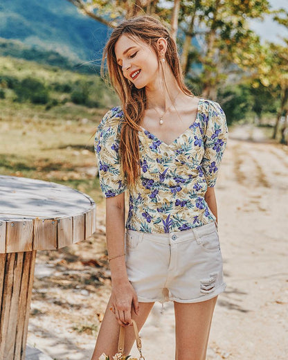 Summer Retro French Slimming Belly Waist Top T-Shirt