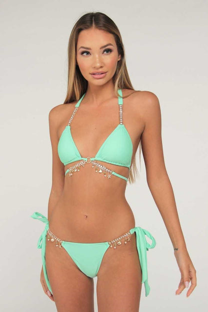 Cross Hanging Jewellery Bikini Bandage Split Swimsuit