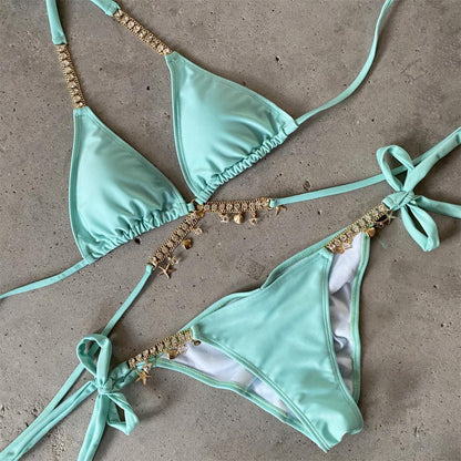 Cross Hanging Jewellery Bikini Bandage Split Swimsuit