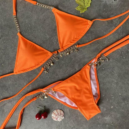 Cross Hanging Jewellery Bikini Bandage Split Swimsuit