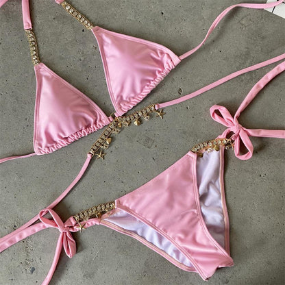 Cross Hanging Jewellery Bikini Bandage Split Swimsuit