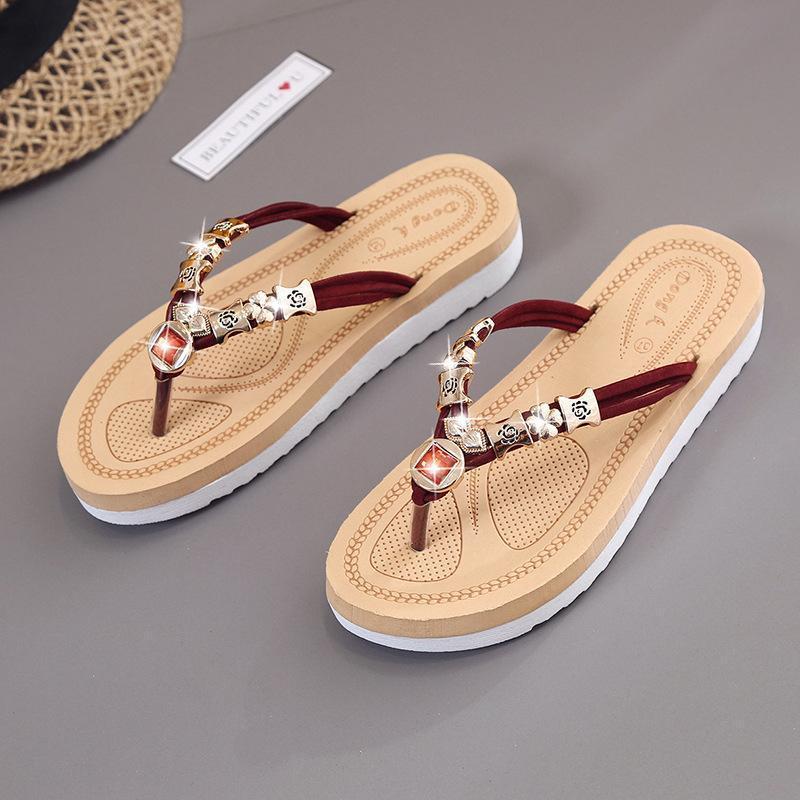 Bohemian Flat Heel Rhinestone Flip-Flop Women'S Sandals