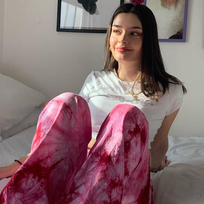 Women'S Pink Purple Tie-Dye Casual Wide Leg Pants