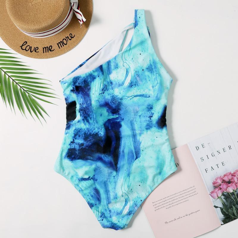 Sexy Watermark One-Shoulder Ladies One-Piece Swimsuit