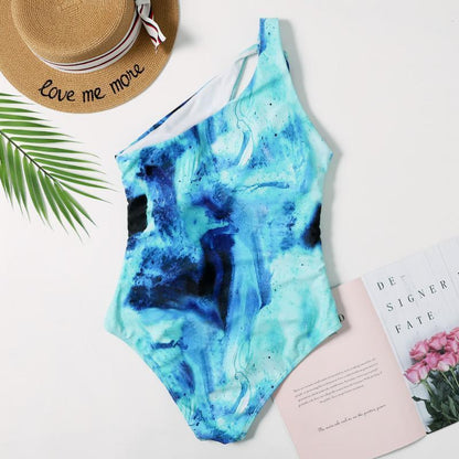 Sexy Watermark One-Shoulder Ladies One-Piece Swimsuit