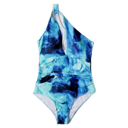 Sexy Watermark One-Shoulder Ladies One-Piece Swimsuit