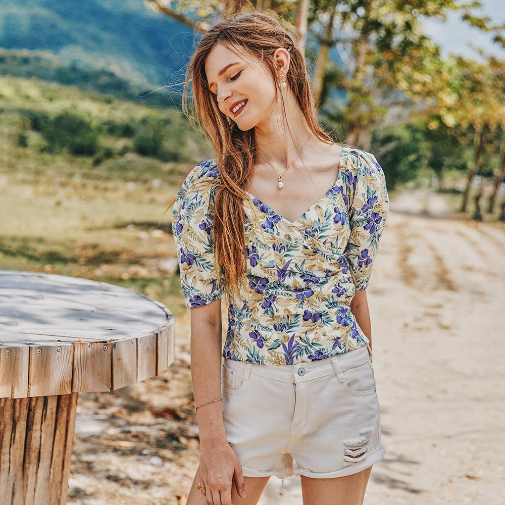 Summer Retro French Slimming Belly Waist Top T-Shirt