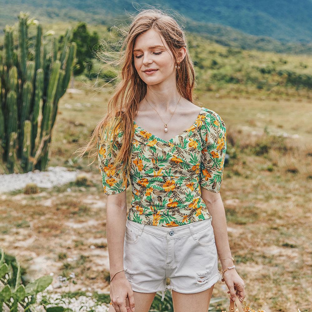 Summer Retro French Slimming Belly Waist Top T-Shirt