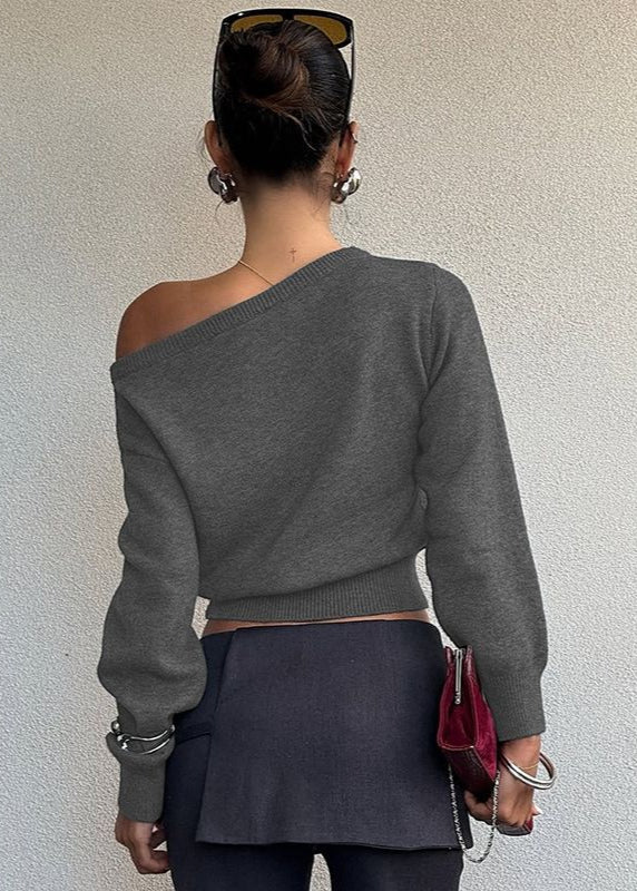Off Shoulder Cropped Knit Sweater Soft Fabric
