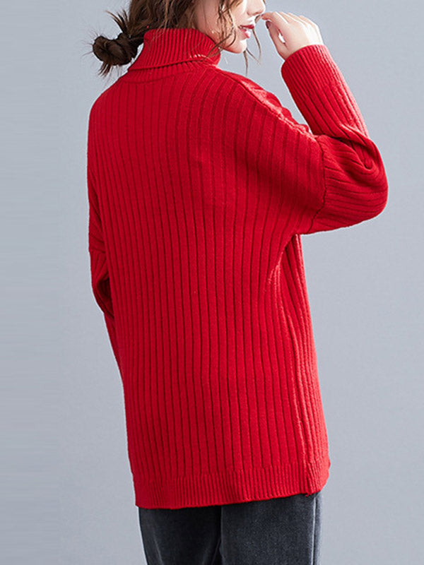 Simple Solid Color High-Neck Long Sleeves Sweater Top