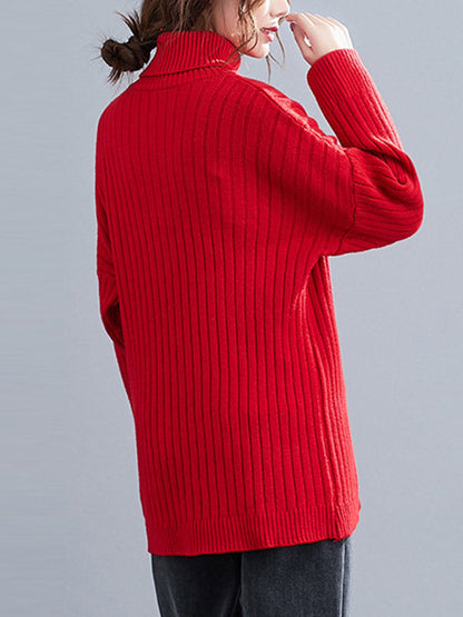 Simple Solid Color High-Neck Long Sleeves Sweater Top