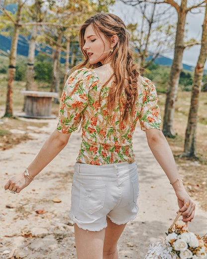 Summer Retro French Slimming Belly Waist Top T-Shirt