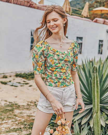 Summer Retro French Slimming Belly Waist Top T-Shirt