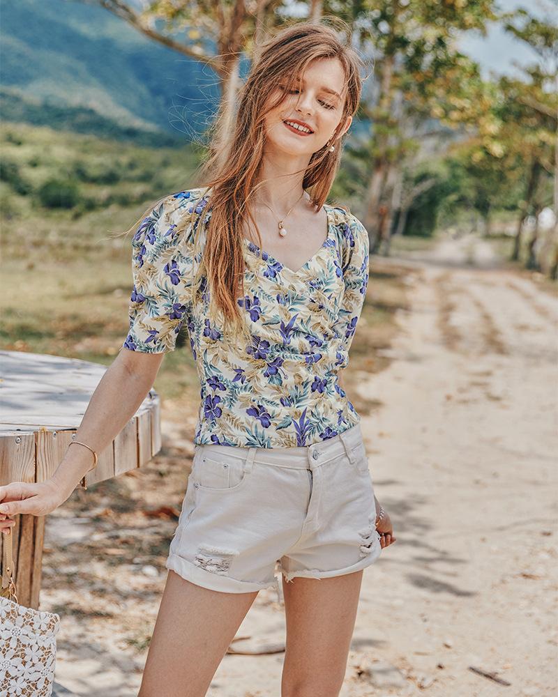 Summer Retro French Slimming Belly Waist Top T-Shirt