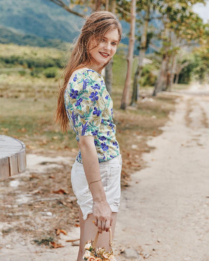 Summer Retro French Slimming Belly Waist Top T-Shirt
