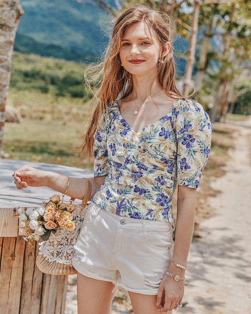 Summer Retro French Slimming Belly Waist Top T-Shirt