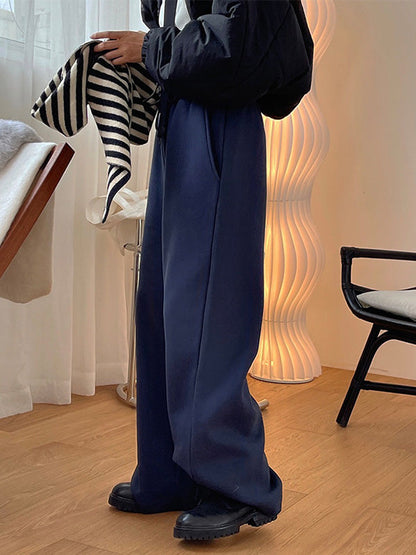Simple Wide Leg Loose Velvet Drawstring Solid Color Casual Pants Bottoms