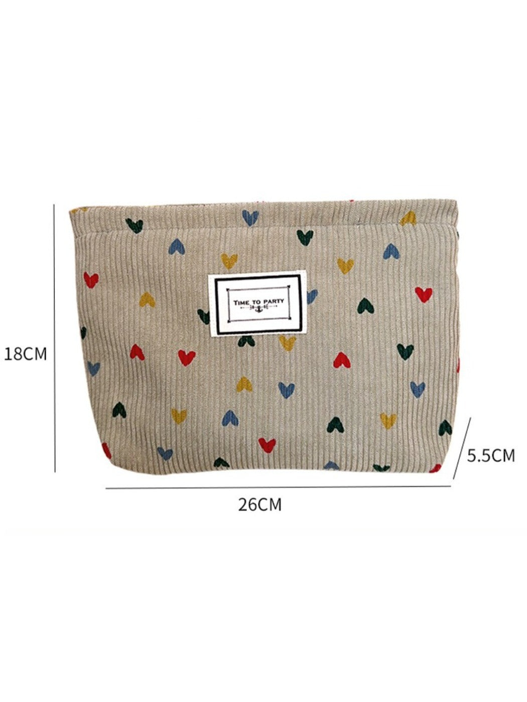 Cosbai - Corduroy Zippered Makeup Pouch with Heart-shaped Patterns
