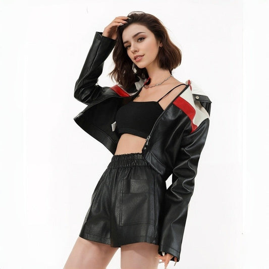 Short Color Block Biker Jacket