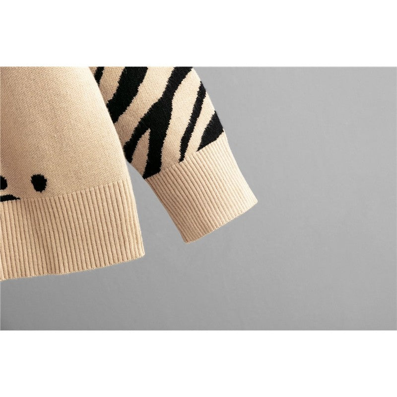 Leopard Print Long Sleeve Crew Neck Loose Sweater