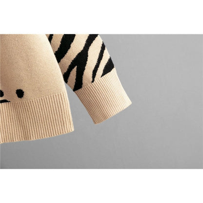 Leopard Print Long Sleeve Crew Neck Loose Sweater