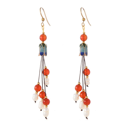 Earwish - Vintage Classic Beaded Long Fringe Earrings - Elegant &amp; Chic