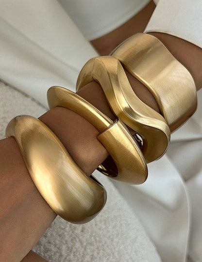 Minimalist Matte Wide Irregular Bangle Bracelet
