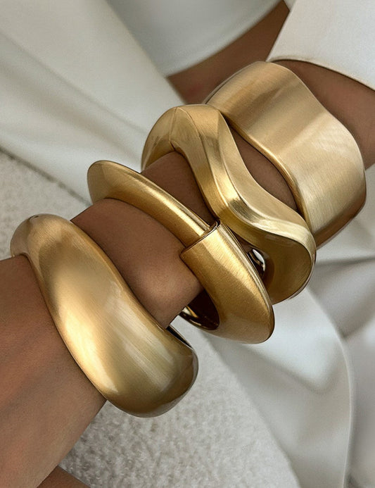 Minimalist Matte Wide Irregular Bangle Bracelet