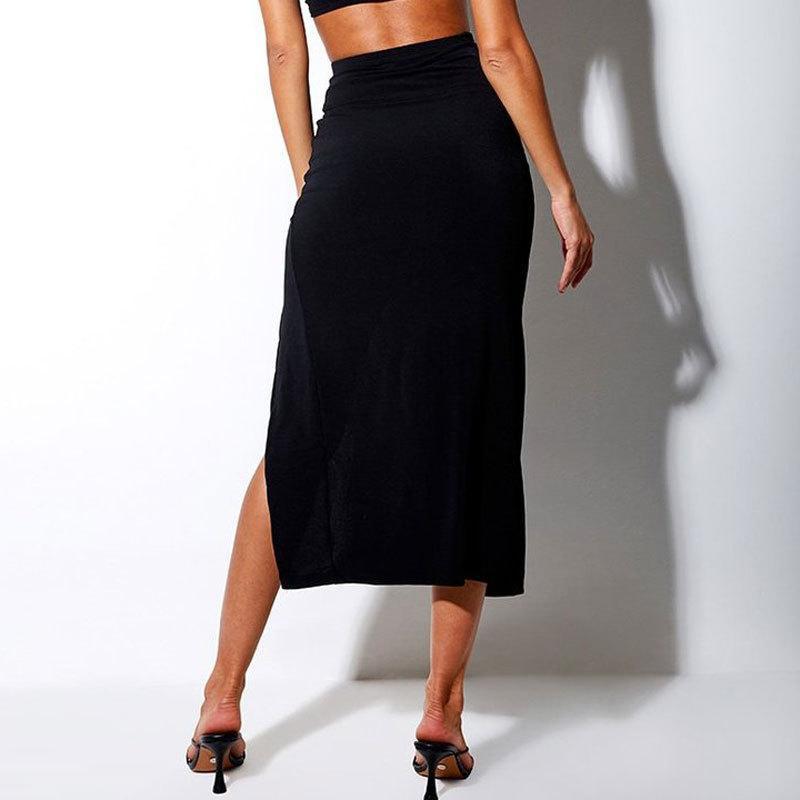 Women'S Summer High Waist Slit Drawstring Bag Hip Slim Bottoming Skirt