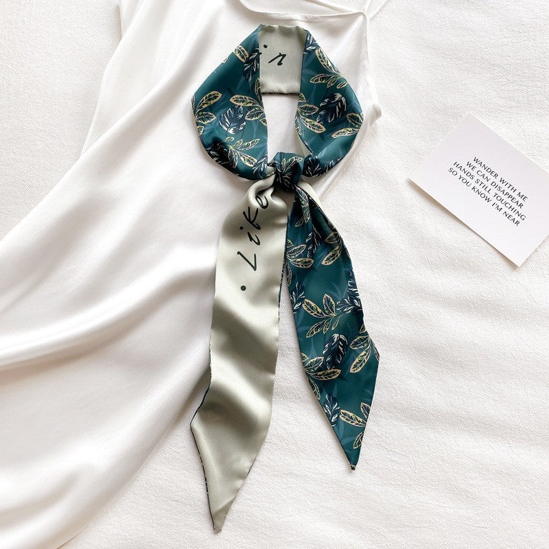 Elegant Floral Long Silk Hair Scarf