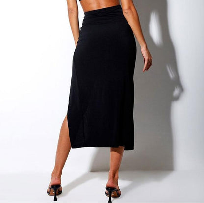 Women'S Summer High Waist Slit Drawstring Bag Hip Slim Bottoming Skirt
