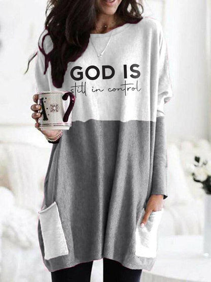 Women'S God Is Still In Control Print Contrast Top
