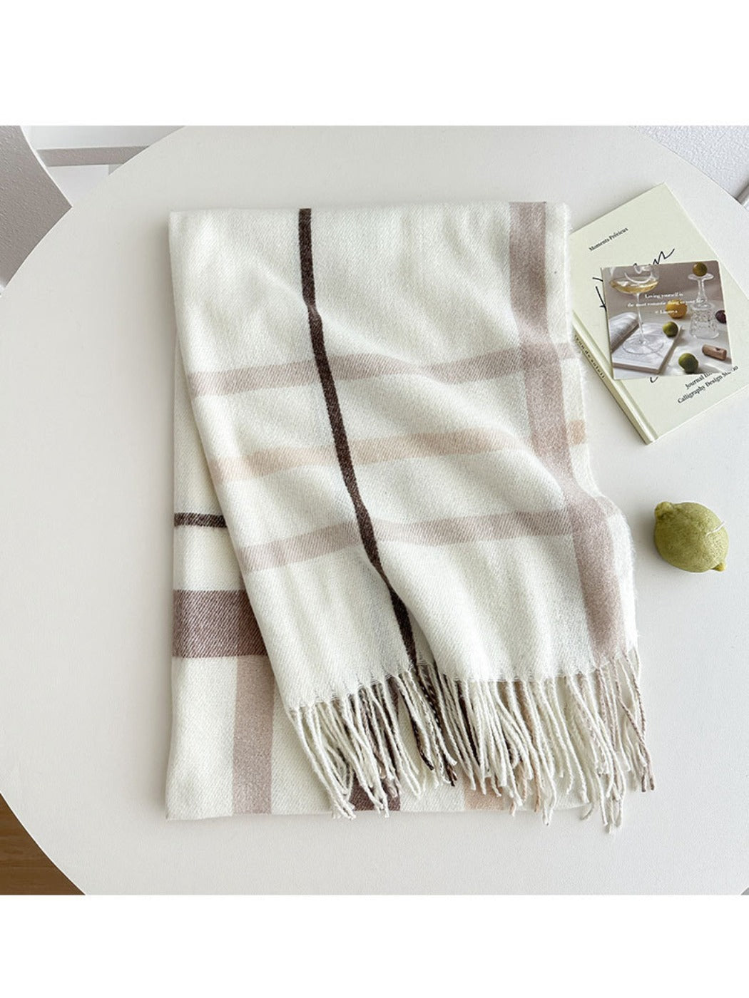 Scarvii - Reversible Color-Block Plaid Scarf with Fringe